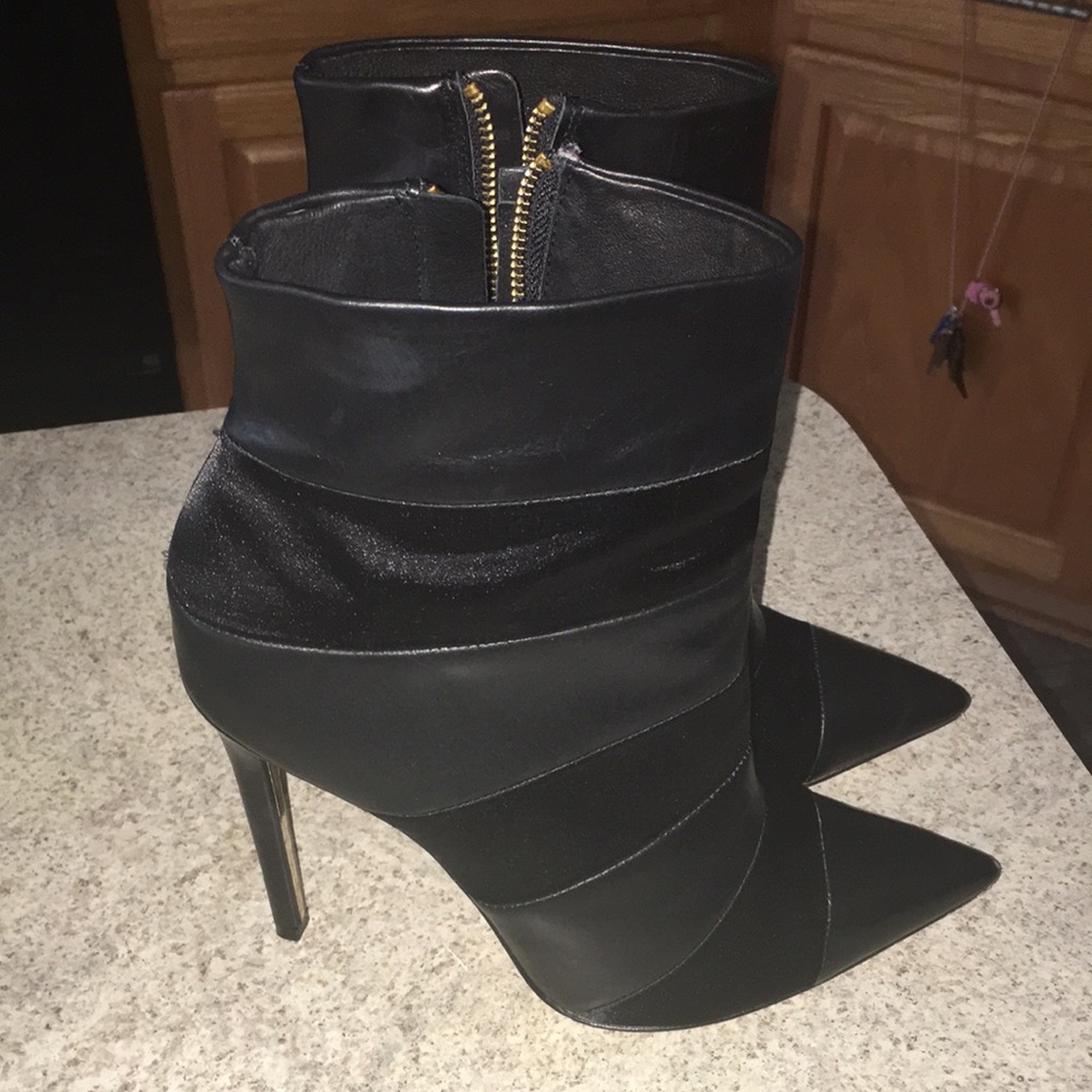 RACHEL ZOE REAL LEATHER N SATIN LEATHER SOLED BADAZZ STILETTO BOOTIES SI… - Picture 3 of 12